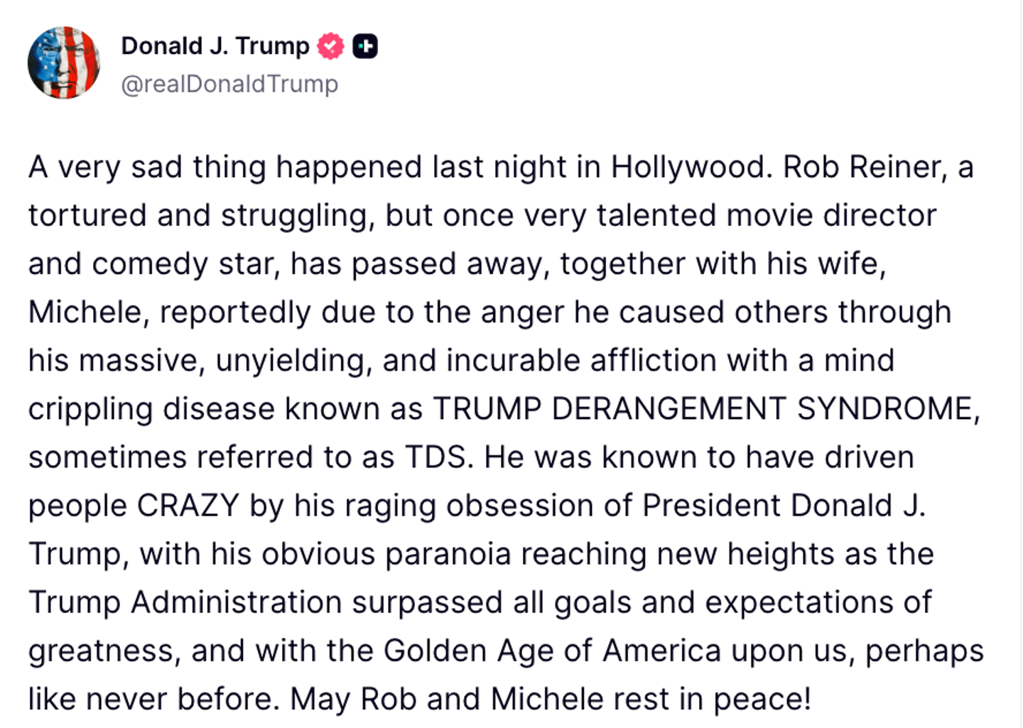 Trump baselessly says Rob Reiner died because he was anti-Trump, politicizing the director`s killing