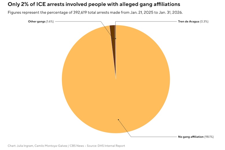 Less than 14% of those arrested by ICE in Trump`s 1st year back in office had violent criminal records, document shows