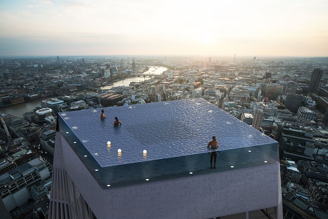 The Worlds First 360-Degree Rooftop Infinity Pool Is Coming to London in 2020